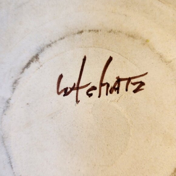 Handcrafted Stoneware Pottery Floral Chip & Dip Bowl Blue Ivory Signed Glazed - Picture 3 of 10